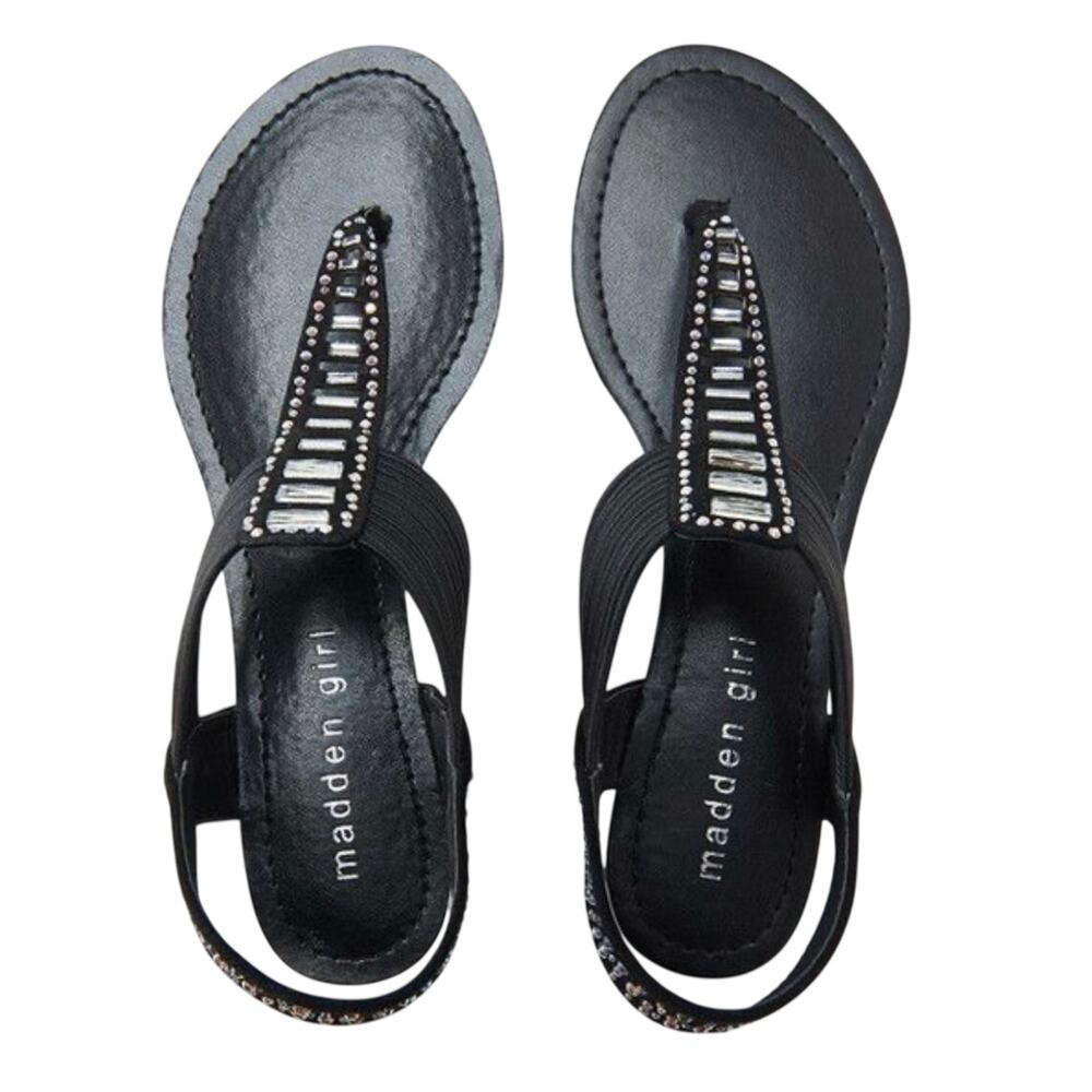 Madden Girl Womens Thong Sandals TILLIEE Size 9.5 Jeweled Slip On Low Wedge Heel